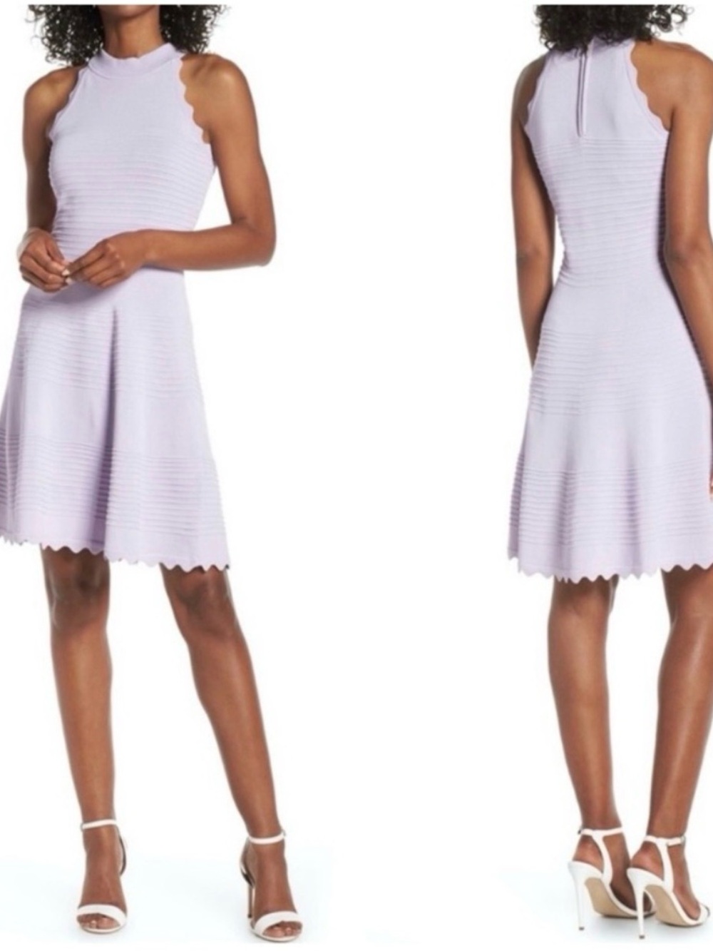 NWT-Eliza J Lilac Scallop-Edge Knit Halter Mini Dress